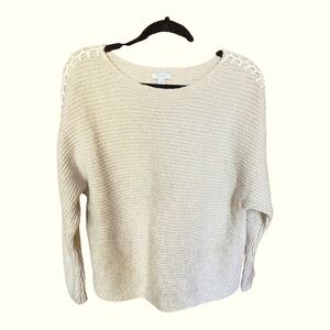 Chic Cream Knit Sweater with Lace Detail